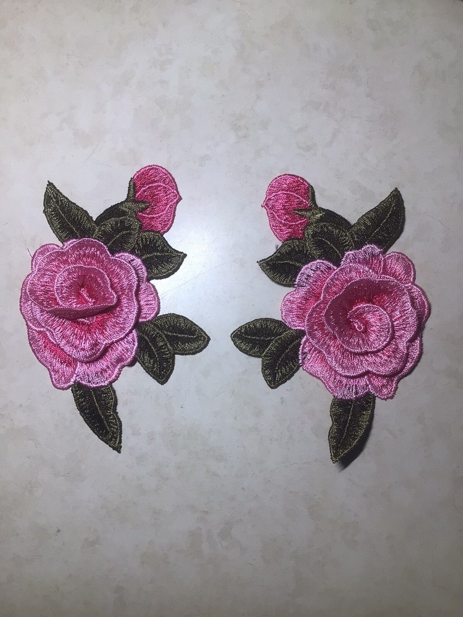 4 Pink roses 3D floral embroidery SEW ON patch flowers | eBay
