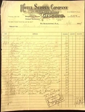 1914 Hotel Supply Company Hotel & Boarding House Supply Billhead St Augustine FL