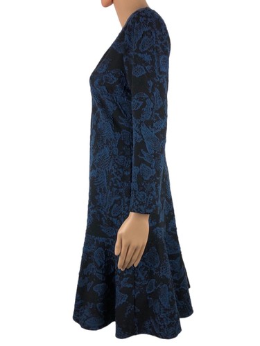 Plenty By Tracy Reese Womens Medium Dress V Neck Fit & Flare Knit Black Blue NWT - Picture 3 of 12