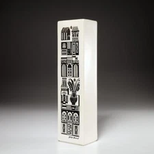 Georges Briard Mid Century Modern Silver On White Ceramic Vase 15.25" Vintage