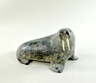 Vintage Canadian Eskimo Large Walrus With Tusks Stone Carving Soapstone Aivik