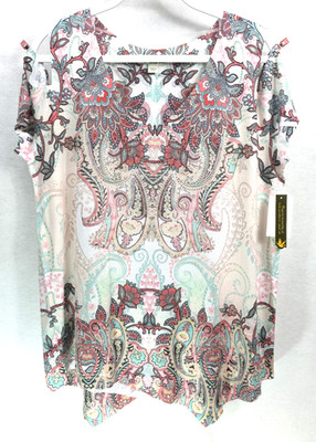 Unity World Wear Women's Top Cold Shoulder Rhinestone Floral Boho Festival sz XL