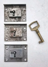 Antique Drawer Door Locks Half Mortis Lock Barrel Key Vintage Hardware 