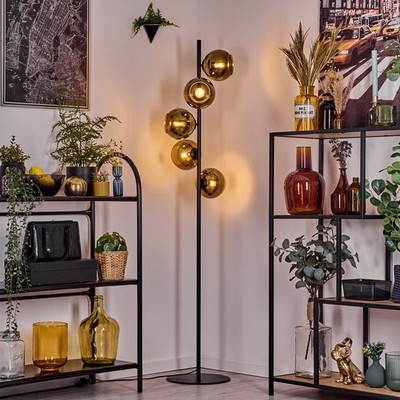 Retro Vintage Stehleuchte & Stehlampe - Schwarz/Gold, Metall/Glas für Wohnzimmer