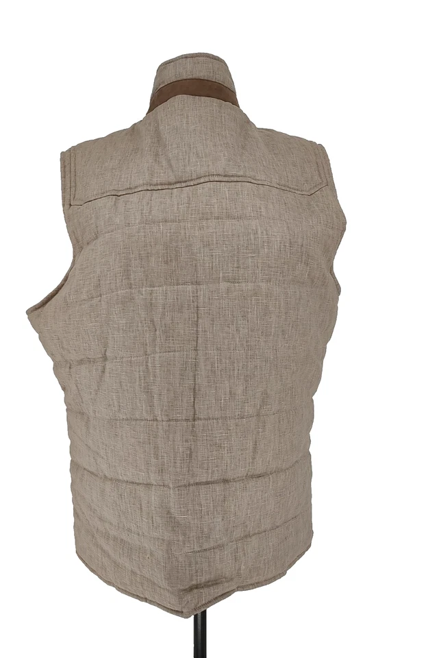 Tasso Elba Men's Tan Linen Quilted Zipper Vest Size Large Button & Chest Pockets - Image 2 of 4