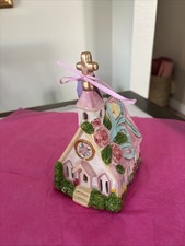 Blue Sky Clayworks Easter REJOICE HE IS RISEN Pink Church Candle House NWT
