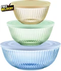 Colors Tinted 3 Pack Full Set Sculpted Tinted Glass Mixing Bowls with Lids N....
