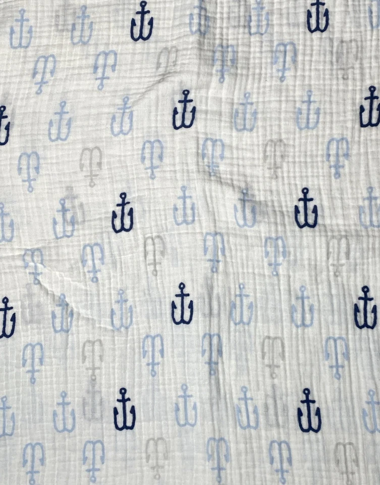 Manta Cloud Island Anchors Baby Swaddle Azul Blanco Muselina Algodón Náutico Gris Foto 3 de 4