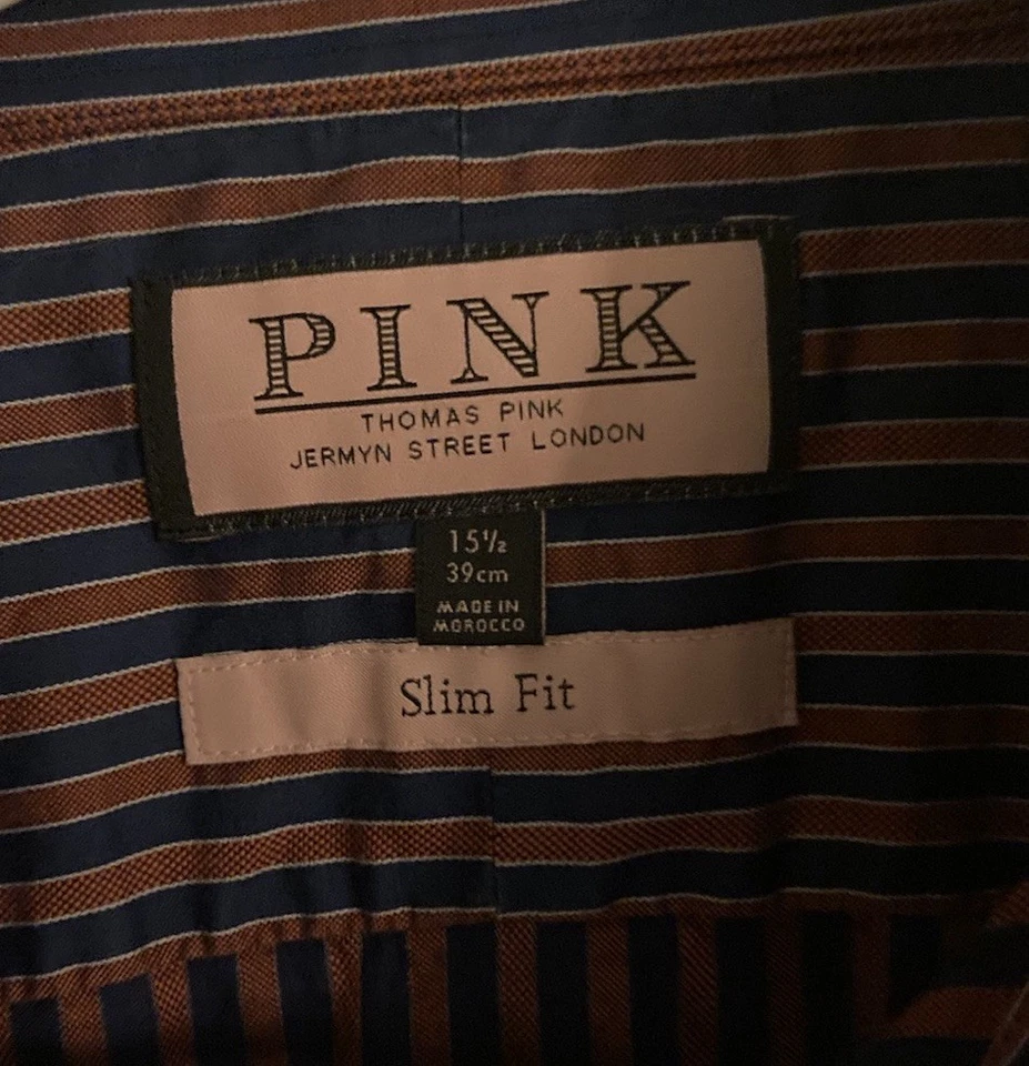 Camisa de vestir Thomas rosa ajustada talla 15,5 mediana roja/azul a rayas Foto 2 de 4