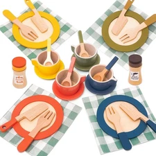 30 PCS Wooden Play Dishes and Plates for , Montessori Wooden Kitchen Accessor...