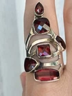 Vintage 925 Sterling Silver NATURAL  Garnet Multi-stone Ring size 7