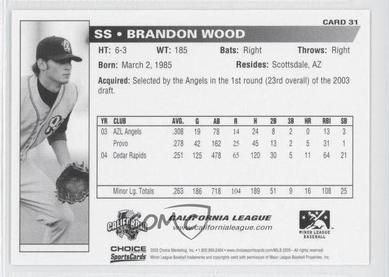 2005 Choice Carolina/California League All-Stars Brandon Wood #31 - Image 2 of 2
