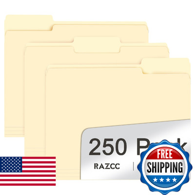 File Folder, RAZCC 250 Pack 1/3 Cut Tab File Folders Letter Size, Manila Folders