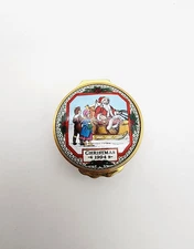 VINTAGE HALCYON DAYS CHRISTMAS 1994 ENGLISH ENAMEL HINGED TRINKET/PILL BOX NICE!