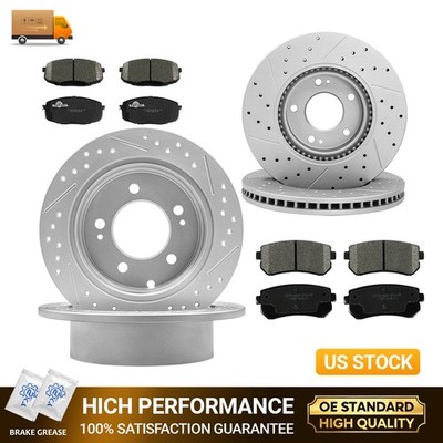 For Kia Forte Koup 300mm Front & 362mm Rear Drilled Rotors Ceramic Brake Pads