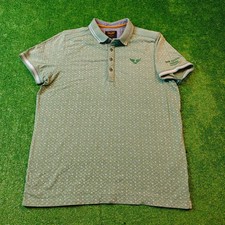 PME Legend Polo Shirt Men Large Green Collared allover print summer short sleeve