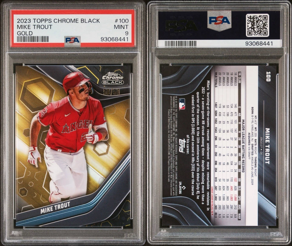 2023 Topps Chrome Black Mike Trout Gold Diamond Refractor PSA 9 50/50 Bookend - Image 3 of 3