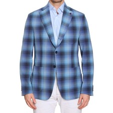 SARTORIA PARTENOPEA Blue Plaid Seersucker Cotton Jacket EU 50 NEW US 40 Current