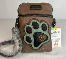 CHALA Dog Paw Brown Cellphone Crossbody Embroidered Purse Vegan NWT