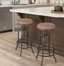 Stylish Adjustable Copper Bar Stools Set of 2 - Swivel PU Leather & Metal