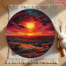 Retro Sunset Landscape Painting Round Metal Wall Art
