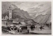 WOW 1800s Samuel Prout Detailed Engraving "Visiting Lake Como" Framed Signed COA