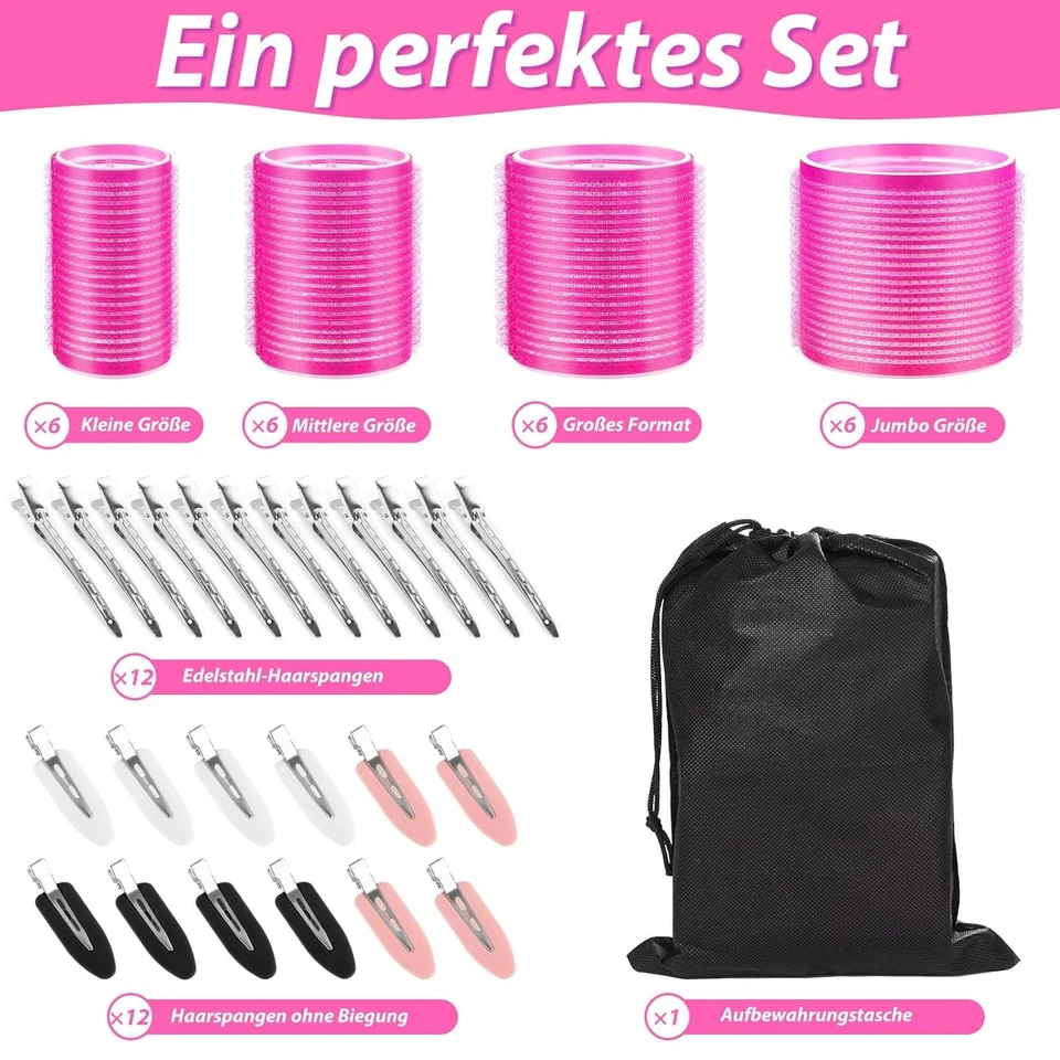 Lockenwickler Set 47 Stück Fousenuk selbsthaftend 4 Größen Haarwickler Clips - Bild 2 von 4