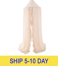 Kids Bed Canopy for Girls, Beige Crib Canopy Princess Hanging Children Canopy Te