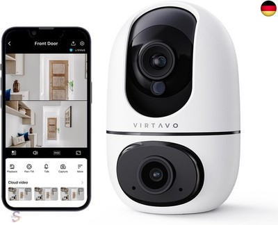 virtavo Indoor Surveillance Camera, 2MP, 24/7 WiFi, WiFi Dual Lens Camera,