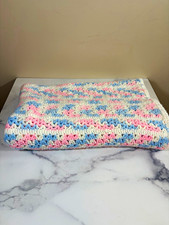 Handmade Crocheted Baby Blanket Pink Blue White Granny Stitch Afghan 43x36