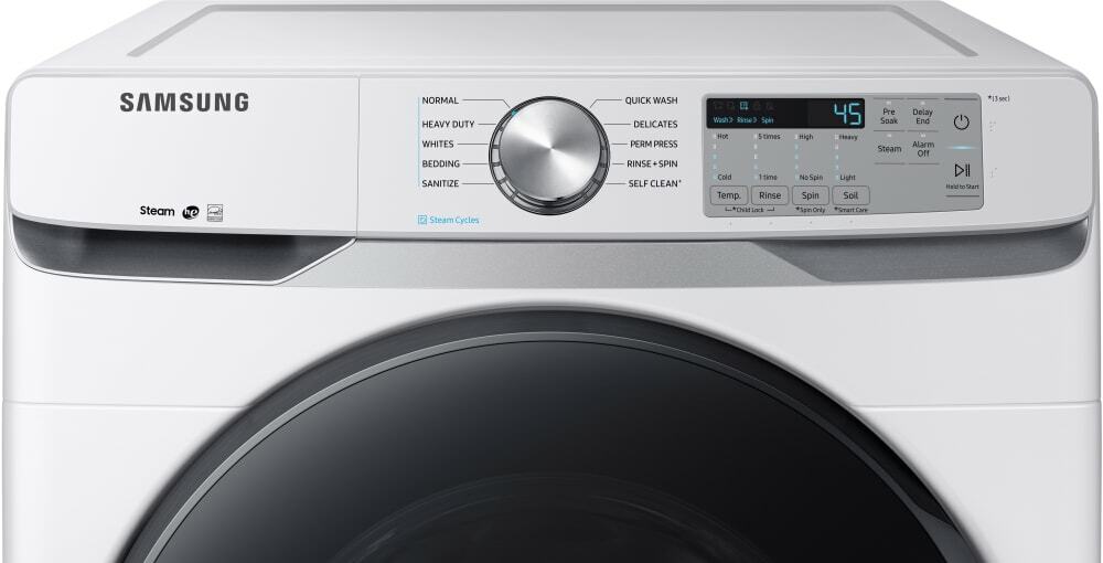 Samsung WF45R6100AW Washer & DVG45R6100W Gas Dryer White SidebySide