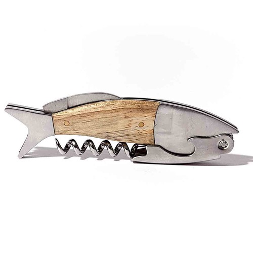 Multifunktions Korkenzieher Fisch Form Wein Bier Flaschenöffner mit Holzgriff - Bild 5 von 8