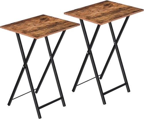 Set of 2 Folding TV Tray Tables - Industrial Style Side Table for Small Spaces - Picture 3 of 11