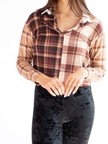Almost Famous Damen Cropped Karo Flanell Hemd - Gr. M - Braun Western Style - Bild 2 von 20