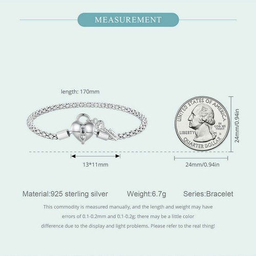 New S925 Sterling Silver Bracelet Heart Lock Key Base Chain Bracelet - Picture 13 of 15