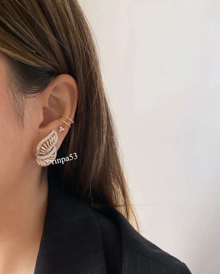 Women's Baguette Elegant Hoop D/VVS Tester Passing Moissanite Earring 925 SS - Image 3 of 4