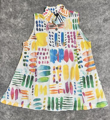 DAMEE Shirt Women's XXL Multi Tunic Top Rainbow Brush Stroke Flare Art To Wear
