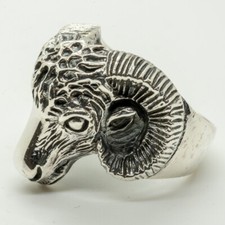 RAM Tête Bague de Mort .925 Argent Zodiaque Bélier Bouc Baphomet Gothique Biker