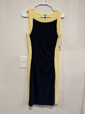 Lauren Ralph Lauren Navy Yellow Colorblock Sleeveless Dress Sz 8 Preppy Coastal