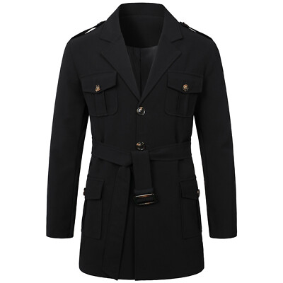 Men's Single Breasted Slim Long Sleeve Suit Jacket Trench Coat