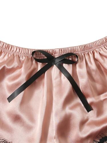 Women' Silk Satin Pajamas Set 4pcs Lingerie Floral Lace Cami Small Baby Pink - Picture 3 of 7