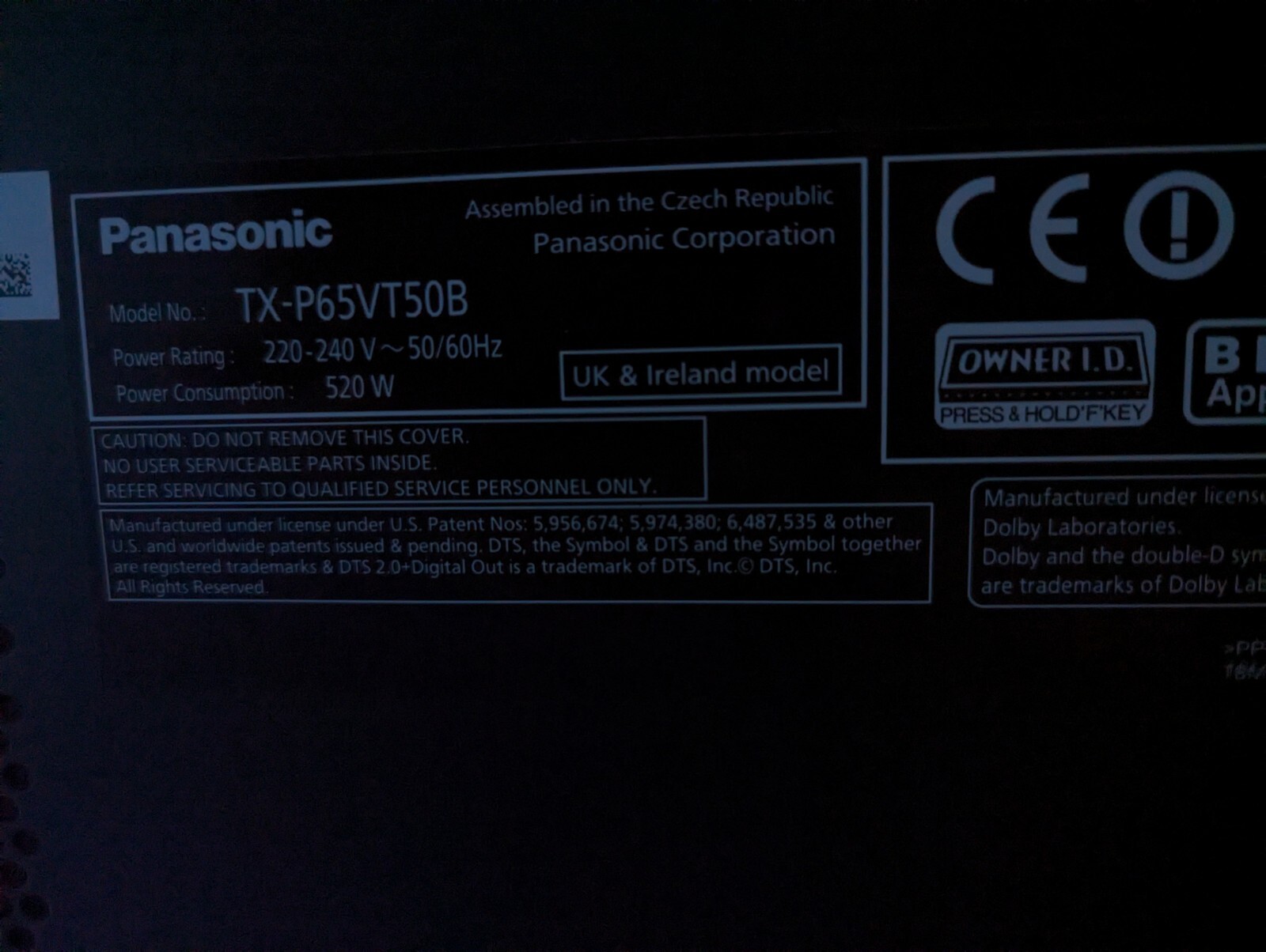 Panasonic Viera (TXP65VT50B) 65 Inch 3D Plasma TV eBay