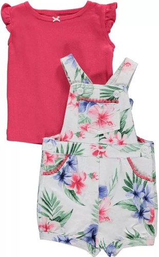 Baby Girls' 2-Piece Floral Tee & Cat Shortalls Set 3M-12M - Picture 8 of 13