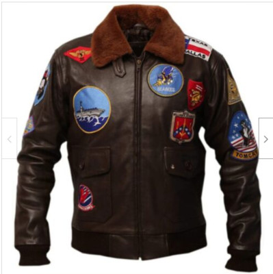 TOP GUN TOM CRUISE PETE MAVERICK BOMBER FUR LEATHER FLYING FLIGHT JACKET FOR MEN