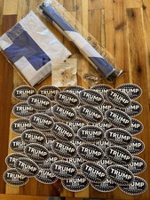 Donald Trump Political Support Package. 50- TRUMP stickers, BANNERS, Flag, Pins