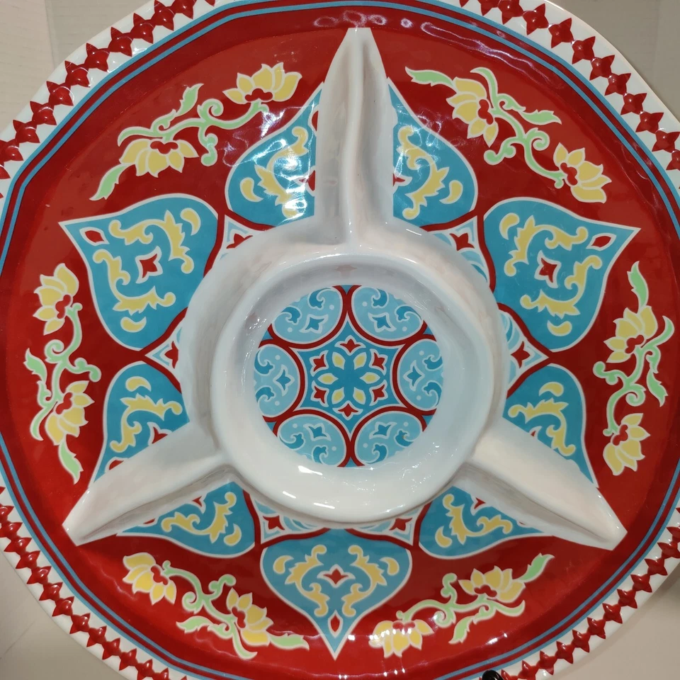 Tommy Bahama Mandala Medallion Tray Serving Melamine Chip Dip Red Summer  - Image 3 of 4