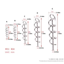 50pcs Spring Twist Lock Fishing Hook Centering Pin for Soft Lure Bait~5 sizes