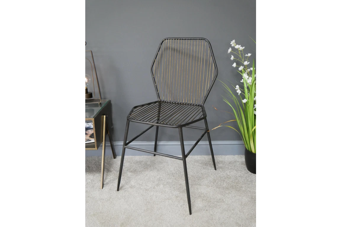 2 Dining Chairs Metal Industrial Wired Office Black Gold Feature