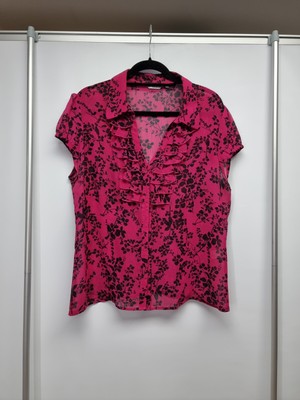 Mia Moda Fuchsia Pink And Black Short Sleeve Floral Button Front Blouse Size 18