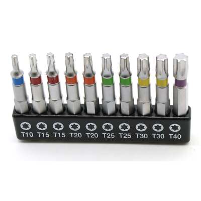 TMAX 10 pc Color Coded T10-T40 Torx Impact Ready 2'' L Screwdriver Insert Bit Set